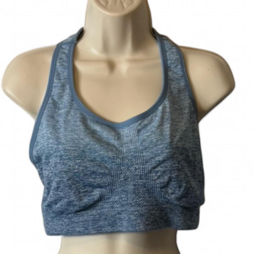 90 Degrees by Reflex Blue Heathered Seamless Racerback Sports Bra, Women's Sz XL - Picture 2 of 8